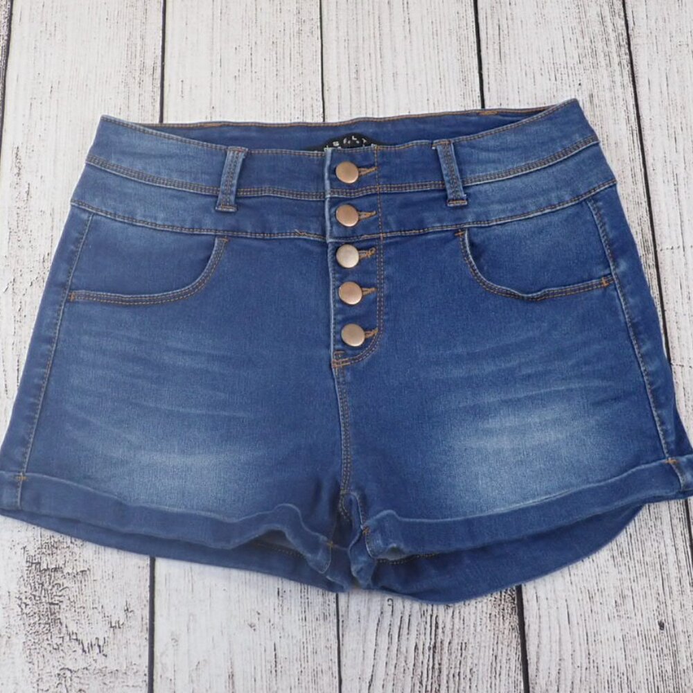 Tinseltown Women 7 Jean Shorts Button Fly Blue Denim